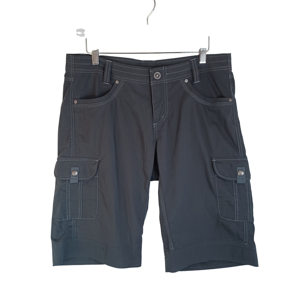 Kuhl Women Charcoal Grey Cargo Shorts Size 10 Vintage Patina Dye Hiking Utility